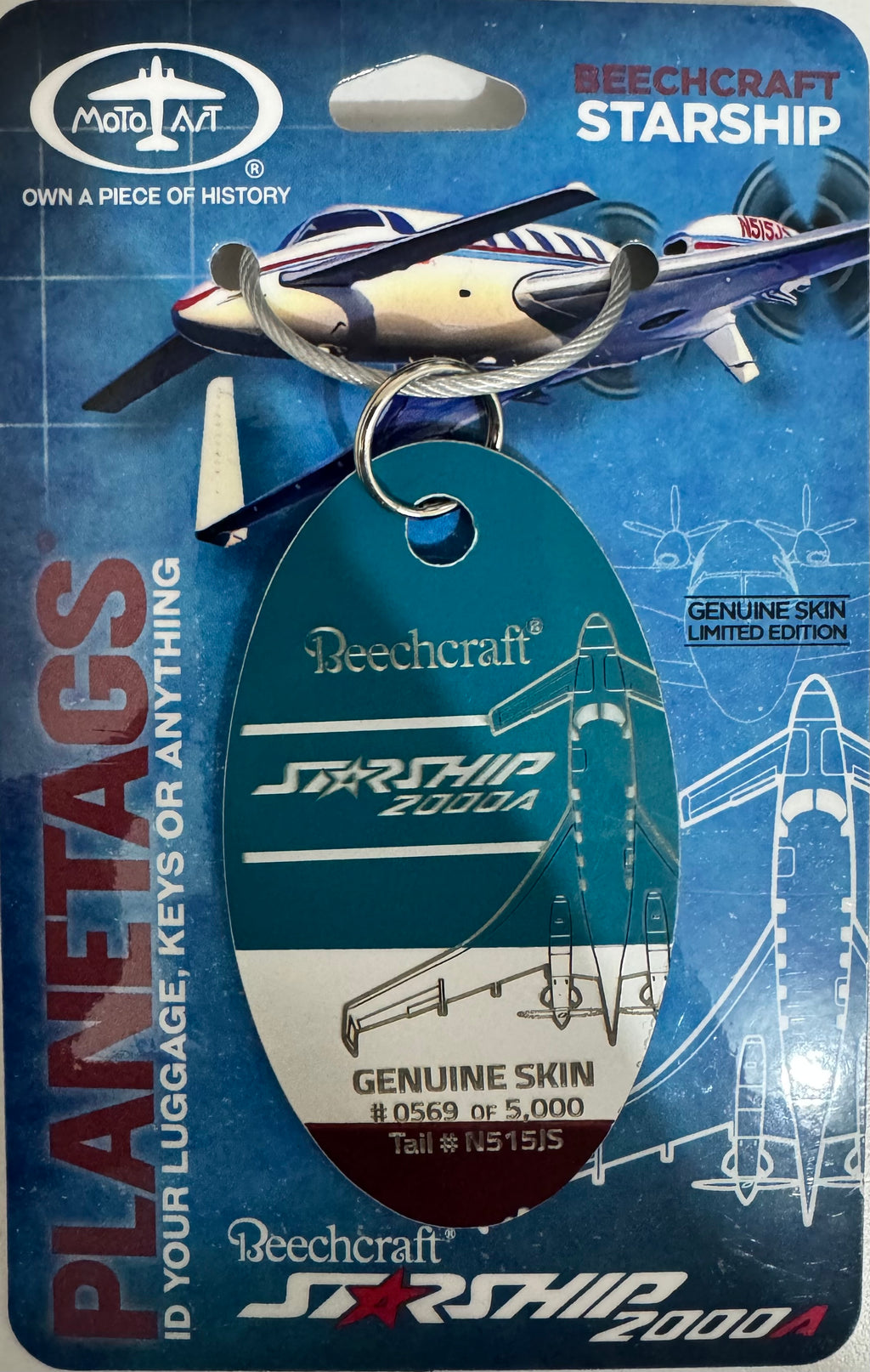 Beechcraft Starship 2000A N515JS PlaneTag cut from the composite airframe